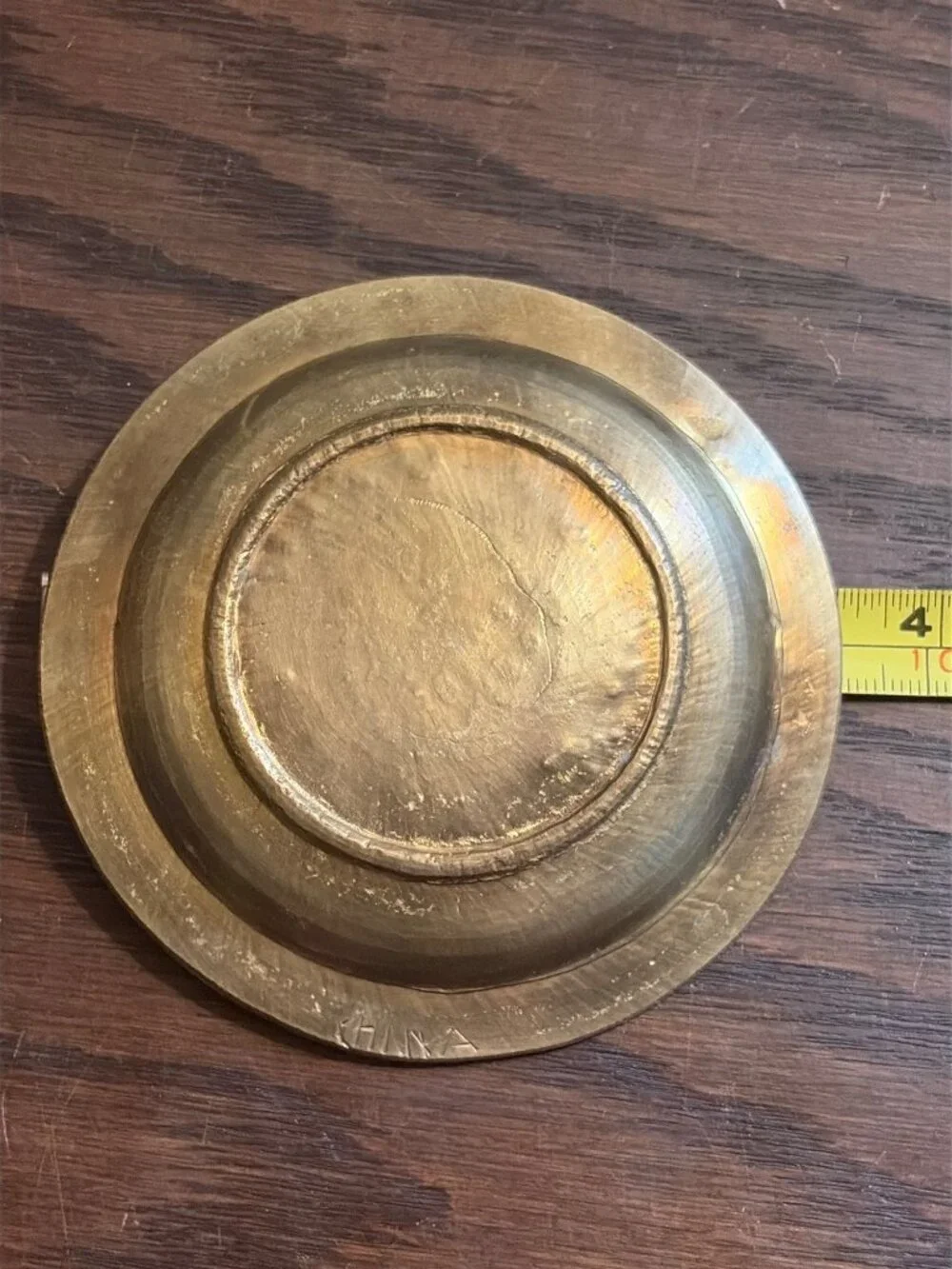 Vintage Ornate Brass Trinket Dish Souvenir China Engraved Design 3.5